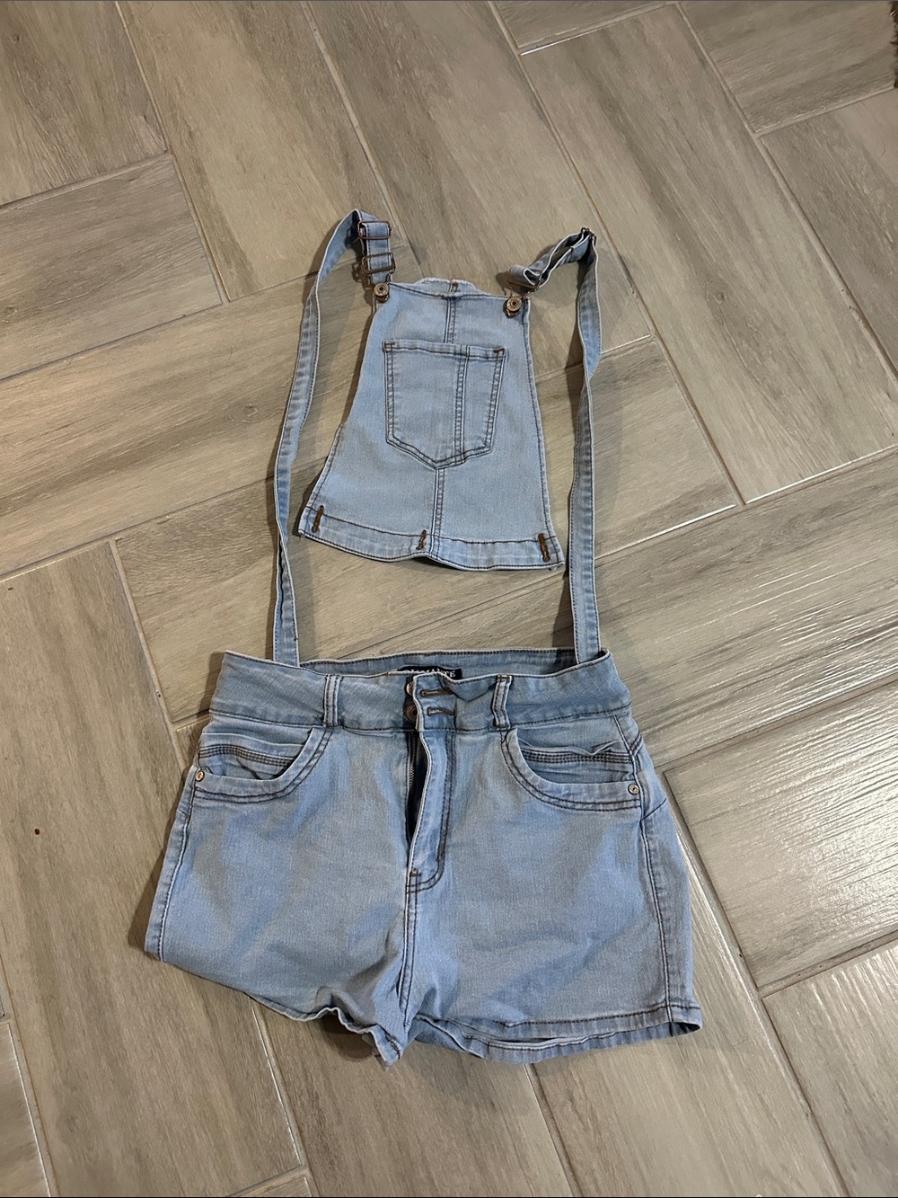 Light Wash Denim Short Overalls with Adjustable Straps